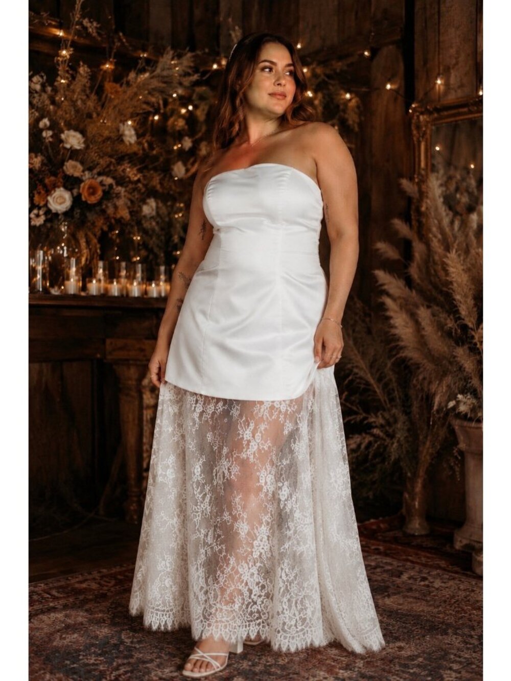 Lulus Winslet Maxi Dress Sz Large White Satin Bridal Sheer Lace Boho Wedding